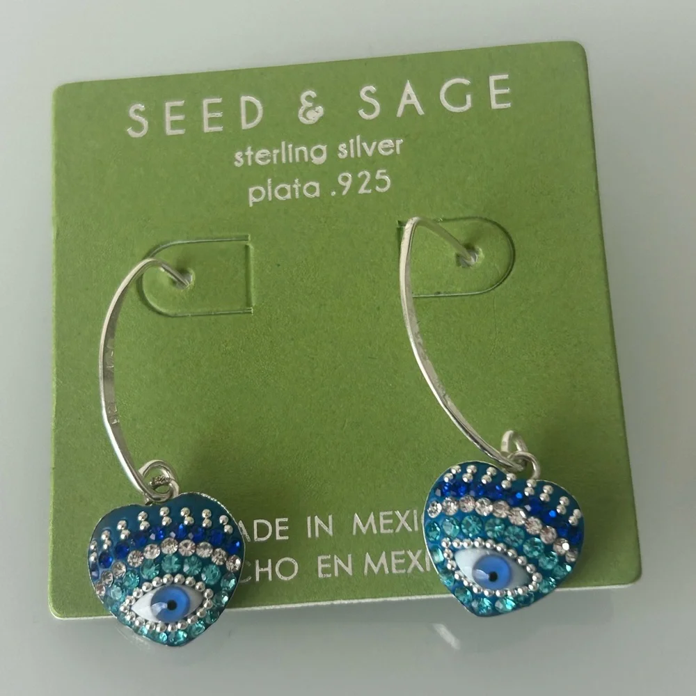 Evil Eye heart Sterling Silver dangle Earrings